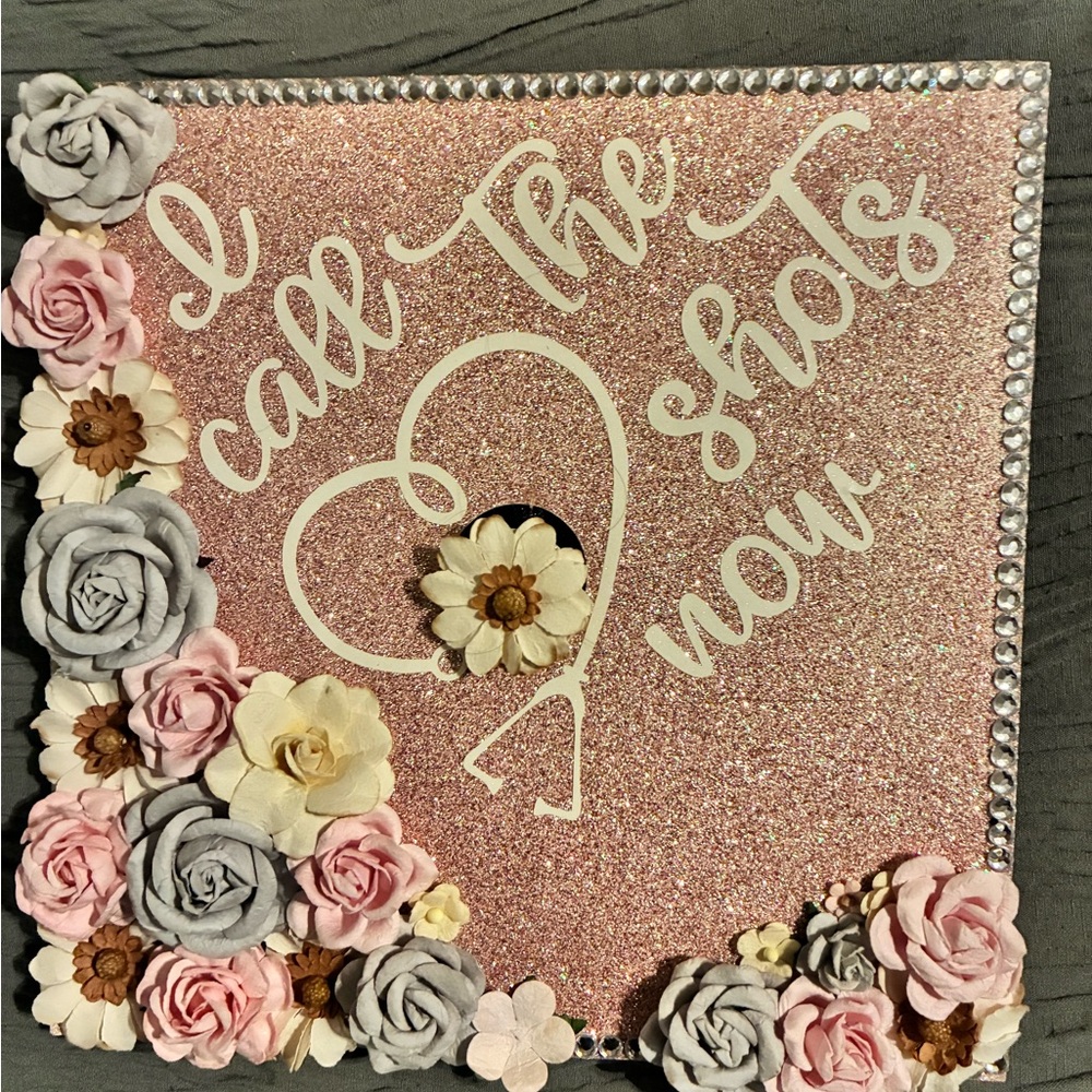 Pink Floral Graduation Cap Topper